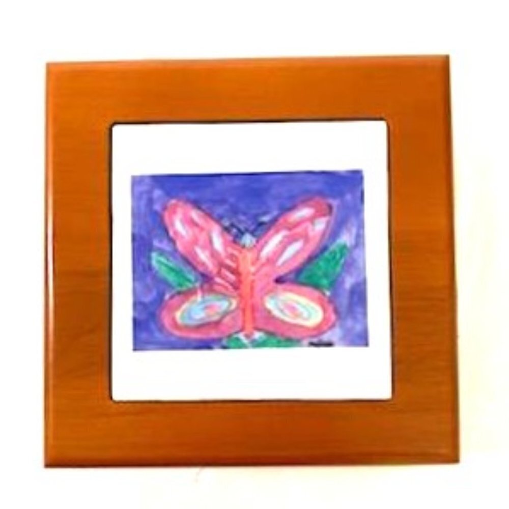 Vintage Wooden Jewelry‎ Box w/ Butterfly Decorative Tile